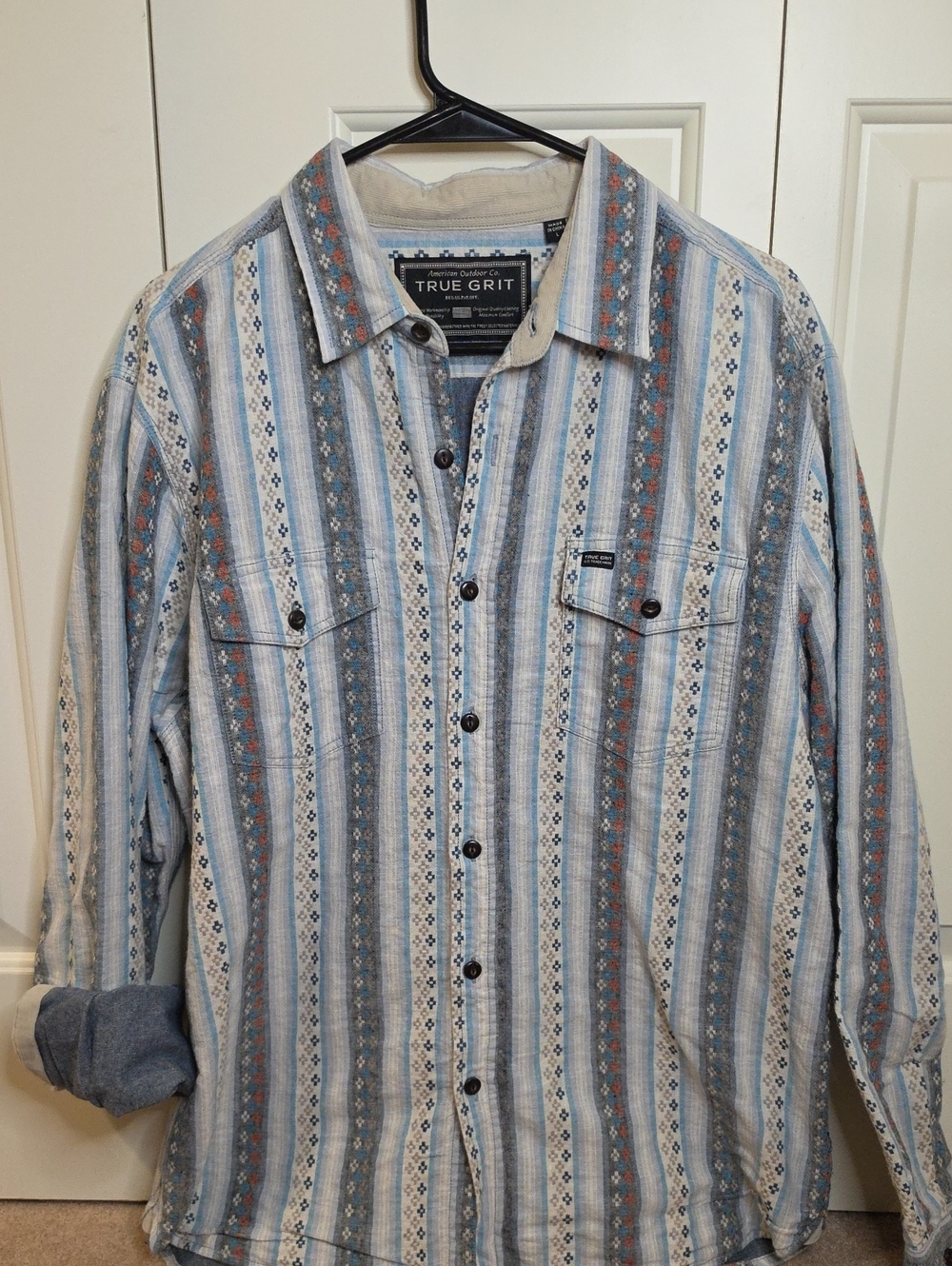 True Grit Vertical Stripe Western Shirt in Blue, Gray & Rust